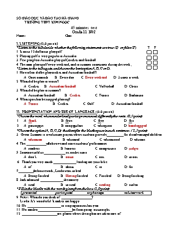 Đề thi học kì 1 Tiếng Anh Lớp 11 - Trường THPT Kim Ngọc