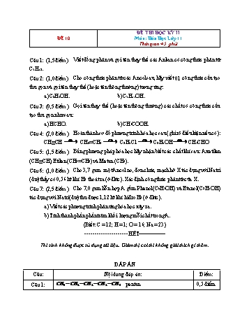 Đề thi học kì 2 Hóa học Lớp 11 - Đề 10 (Có đáp án)