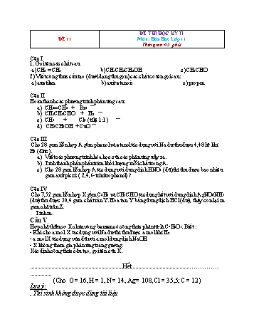 Đề thi học kì 2 Hóa học Lớp 11 - Đề 11 (Có đáp án)