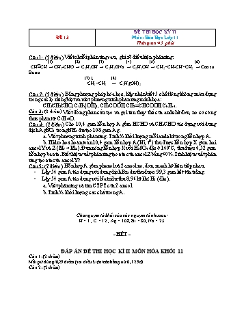 Đề thi học kì 2 Hóa học Lớp 11 - Đề 13 (Có đáp án)