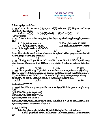 Đề thi học kì 2 Hóa học Lớp 11 - Đề 15 (Có đáp án)