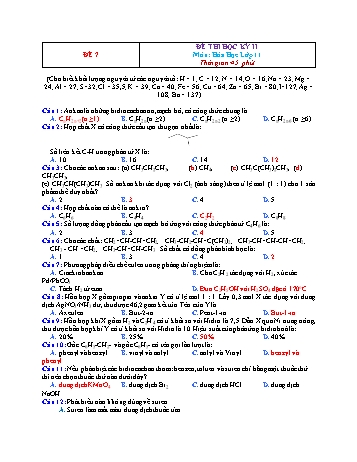 Đề thi học kì 2 Hóa học Lớp 11 - Đề 7 (Có đáp án)