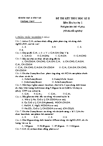 Đề thi kết thúc học kì 2 Hóa học Lớp 11 - Năm học 2022-2023 (Có đáp án)