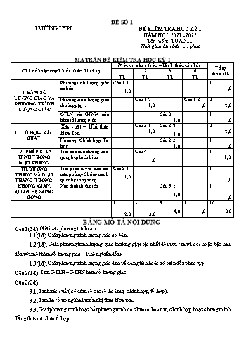 5 Đề kiểm tra học kì 1 Toán Lớp 11 - Năm học 2021-2022