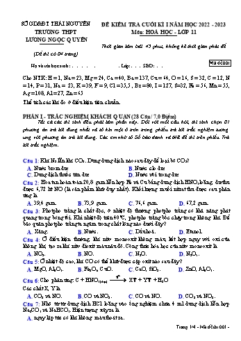 Đề kiểm tra cuối học kì 1 Hóa học Lớp 11 - Mã đề 001 - Năm học 2022-2023 - Trường THPT Lương Ngọc Quyến