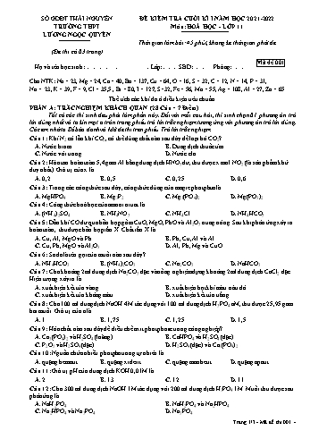 Đề kiểm tra cuối kỳ 1 Hóa học Lớp 11 - Mã đề 001 - Năm học 2021-2022 - Trường THPT Lương Ngọc Quyến