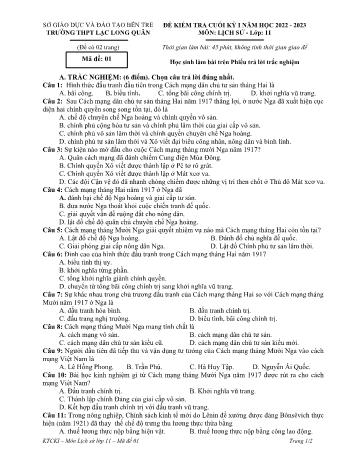 Đề kiểm tra cuối kỳ 1 Lịch sử Lớp 11 - Mã đề 01 - Năm học 2022-2023 - Trường THPT Long Quân (Có đáp án)
