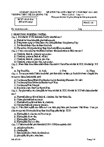 Đề kiểm tra giữa học kì 1 Lịch sử Lớp 11 - Mã đề 101 - Năm học 2021-2022 - Trường THPT Thị xã Quảng Trị