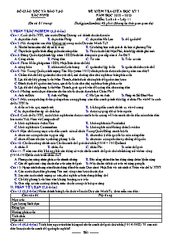 Đề kiểm tra giữa học kì 1 Lịch sử Lớp 11 - Năm học 2022-2023 - Sở GD&ĐT Bắc Ninh