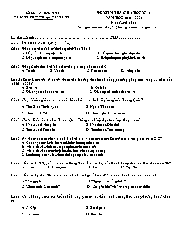 Đề kiểm tra giữa học kỳ 1 Lịch sử Lớp 11 - Năm học 2021-2022 - Trường THPT Thuận Thành số 1 (Có hướng dẫn chấm)