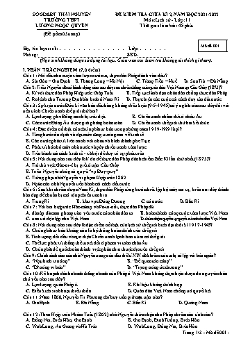 Đề kiểm tra giữa kì 2 Lịch sử Lớp 11 - Mã đề 001 - Năm học 2021-2022 - Trường THPT Lương Ngọc Quyến