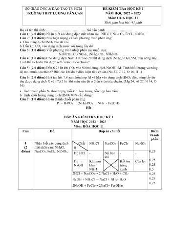 Đề kiểm tra học kì 1 Hóa học Lớp 11 - Năm học 2022-2023 - Trường THPT Lương Văn Can (Có đáp án)