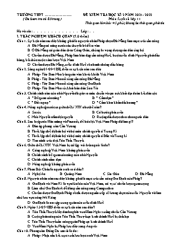 Đề kiểm tra học kì 2 Lịch sử Lớp 11 - Năm học 2021-2022 (Có đáp án)