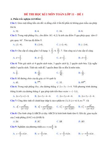 Đề thi học kì 1 Toán Lớp 11 - Đề 1 (Có đáp án)