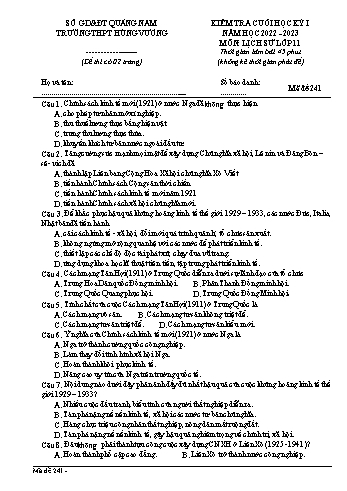 Kiểm tra cuối học kỳ 1 Lịch sử Lớp 11 - Mã đề 241 - Năm học 2022-2023 - Trường THPT Hùng Vương