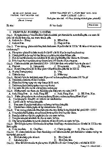 Kiểm tra cuối kỳ 2 Lịch sử Lớp 11 - Mã đề 001 - Năm học 2022-2023 - Trường THPT Nguyễn Dục