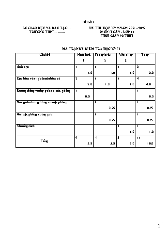 5 Đề thi học kì 2 Toán Lớp 11 - Năm học 2021-2022 (Có ma trận)