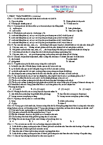 7 Đề thi thử học kì 2 Sinh học Lớp 11 (Có đáp án)