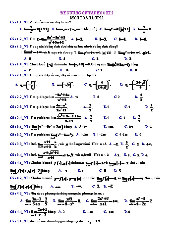 Đề cương ôn tập học kì 2 Toán Lớp 11