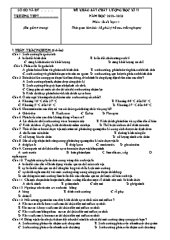 Đề khảo sát chất lượng học kì 2 Sinh học Lớp 11 - Đề 1 - Năm học 2022-2023 (Có đáp án)
