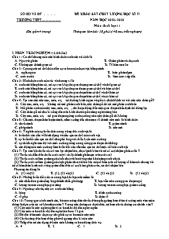 Đề khảo sát chất lượng học kì 2 Sinh học Lớp 11 - Đề 2 - Năm học 2022-2023 (Có đáp án)