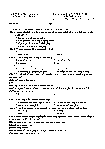 Đề thi học kì 2 Sinh học Lớp 11 - Đề 3 - Năm học 2021-2022 (Có đáp án)