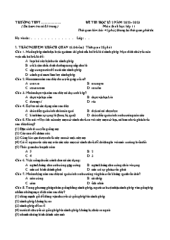 Đề thi học kì 2 Sinh học Lớp 11 - Đề 5 - Năm học 2022-2023 (Có đáp án)