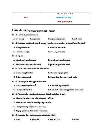 Đề thi học kì 2 Sinh học Lớp 11 - Đề 6 (Có đáp án)