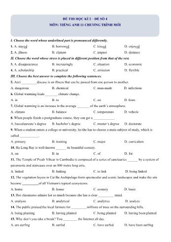 Đề thi học kì 2 Tiếng Anh Lớp 11 (Chương trình mới) - Đề số 4 (Có hướng dẫn giải chi tiết)