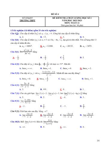 Đề thi học kì 2 Toán Lớp 11 - Đề số 4 - Năm học 2022-2023 (Có đáp án)