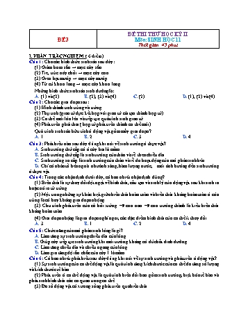 Đề thi thử học kì 2 Sinh học Lớp 11 - Đề 3 (Có đáp án)