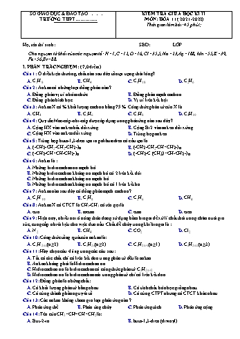 Kiểm tra giữa học kì 2 Hóa học Lớp 11 - Đề 1 - Năm học 2021-2022