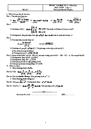 Đề ôn tập học kì 2 Toán Lớp 11 - Đề số 2 (Có đáp án)