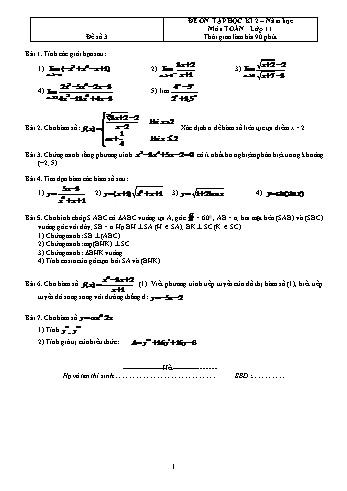 Đề ôn tập học kì 2 Toán Lớp 11 - Đề số 3 (Có đáp án)