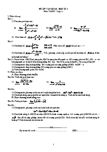 Đề ôn tập học kì 2 Toán Lớp 11 - Đề số 8 (Có đáp án)