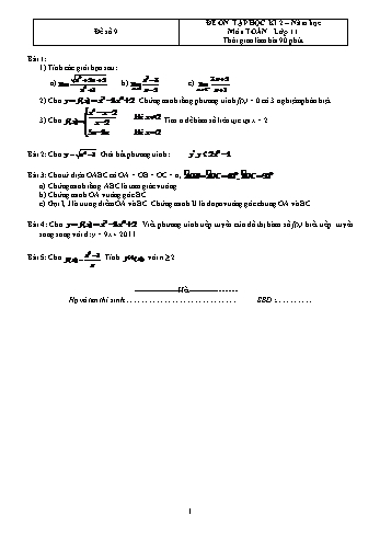 Đề ôn tập học kì 2 Toán Lớp 11 - Đề số 9 (Có đáp án)