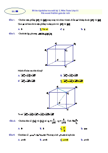 Đề ôn tập kiểm tra cuối kỳ 2 Toán Lớp 11 - Đề 10 (Có lời giải chi tiết)