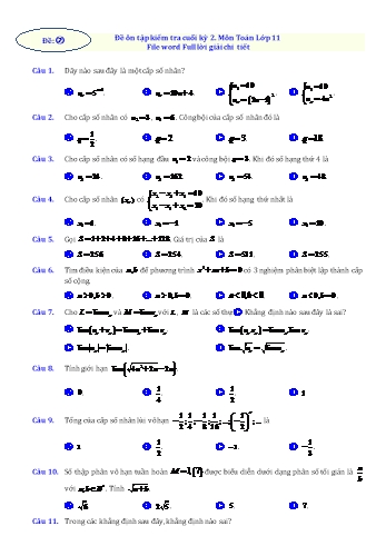 Đề ôn tập kiểm tra cuối kỳ 2 Toán Lớp 11 - Đề 2 (Có lời giải chi tiết)