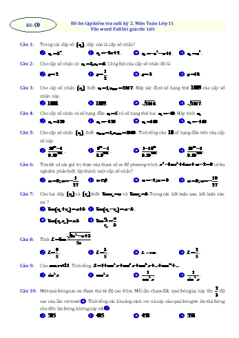 Đề ôn tập kiểm tra cuối kỳ 2 Toán Lớp 11 - Đề 3 (Có lời giải chi tiết)