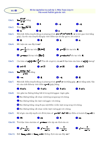 Đề ôn tập kiểm tra cuối kỳ 2 Toán Lớp 11 - Đề 6 (Có lời giải chi tiết)