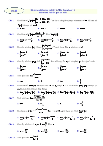 Đề ôn tập kiểm tra cuối kỳ 2 Toán Lớp 11 - Đề 9 (Có lời giải chi tiết)