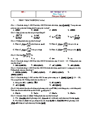 Đề thi học kì 2 Toán Lớp 11 - Đề 1 (Có đáp án và thang điểm)