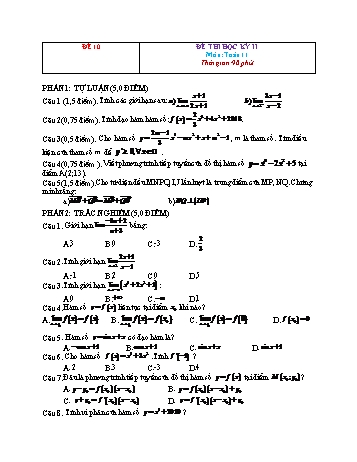 Đề thi học kì 2 Toán Lớp 11 - Đề 10 (Có đáp án và thang điểm)