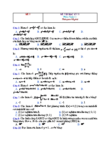 Đề thi học kì 2 Toán Lớp 11 - Đề 7 (Có đáp án và thang điểm)