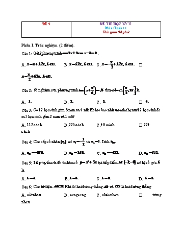 Đề thi học kì 2 Toán Lớp 11 - Đề 9 (Có đáp án và thang điểm)