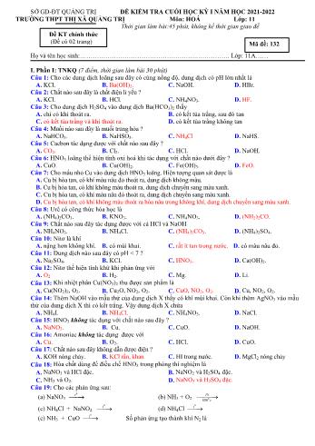 Đề kiểm tra cuối học kì 1 Hóa học Lớp 11 - Năm học 2021-2022 - Trường THPT Thị xã Quảng Trị (Có đáp án)