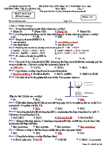 Đề kiểm tra giữa học kì 1 Hóa học Lớp 11 - Mã đề 169 - Năm học 2021-2022 - Trường THPT Thị xã Quảng Trị