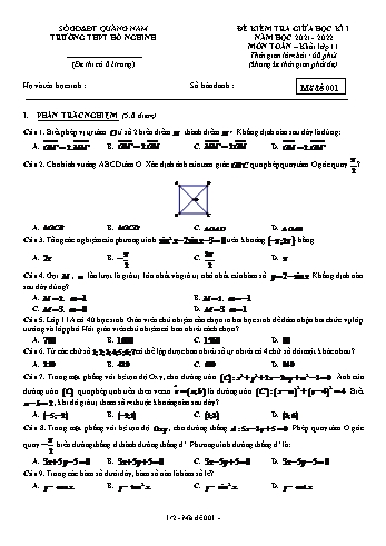 Đề kiểm tra giữa học kì 1 Toán Lớp 11 - Mã đề 001 - Năm học 2021-2022 - Trường THPT Hồ Nghinh