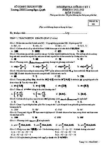 Đề kiểm tra giữa học kì 1 Toán Lớp 11 - Mã đề 001 - Năm học 2021-2022 - Trường THPT Lương Ngọc Quyến