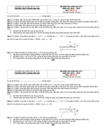 Đề kiểm tra giữa học kì 1 Vật lí Lớp 11 - Năm học 2022-2023 - Trường THPT Lương Văn Can (Có đáp án)